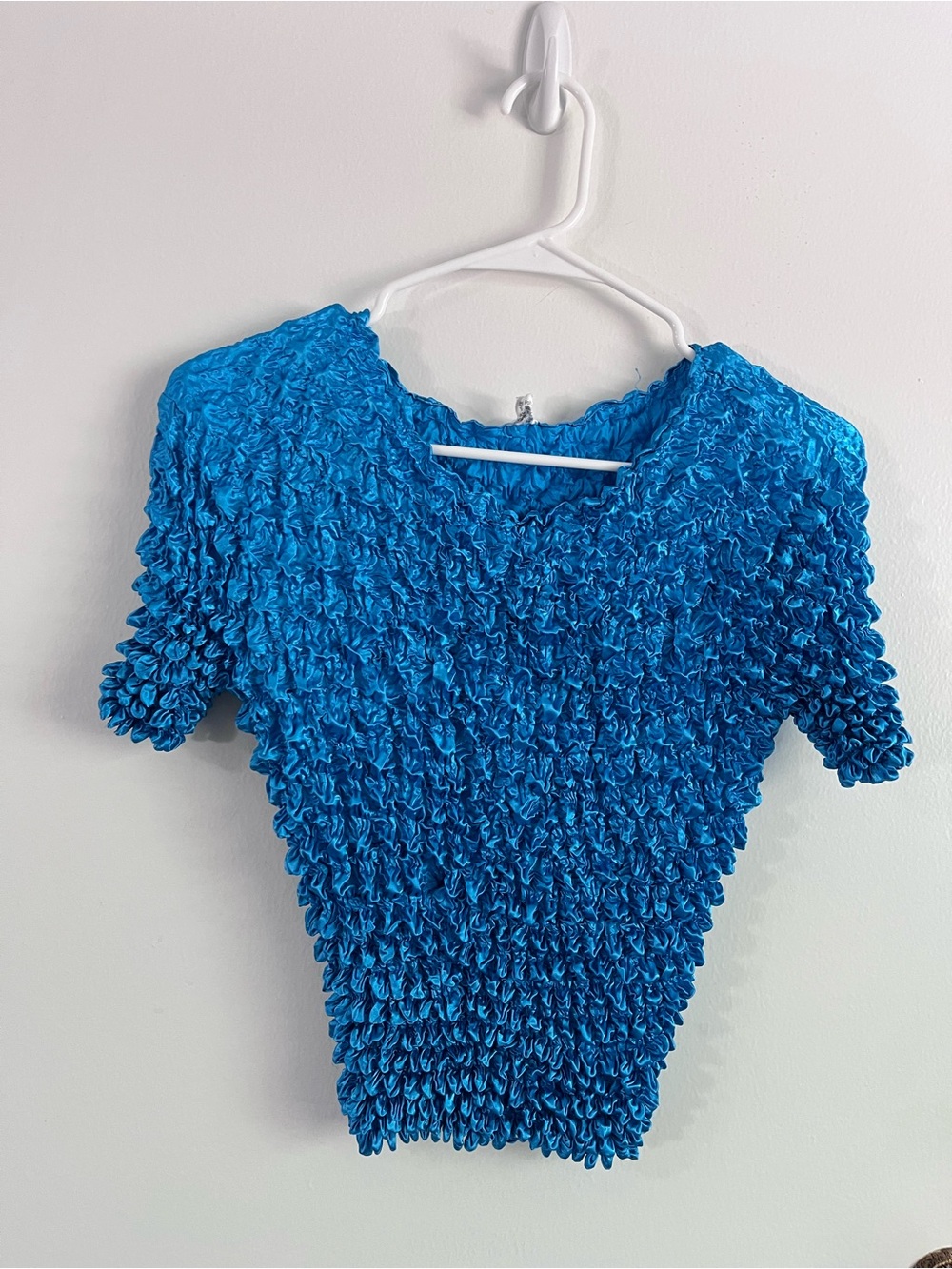 Vintage 90s Bubble Blouse Electric Blue Stretchy Y2K Top XL